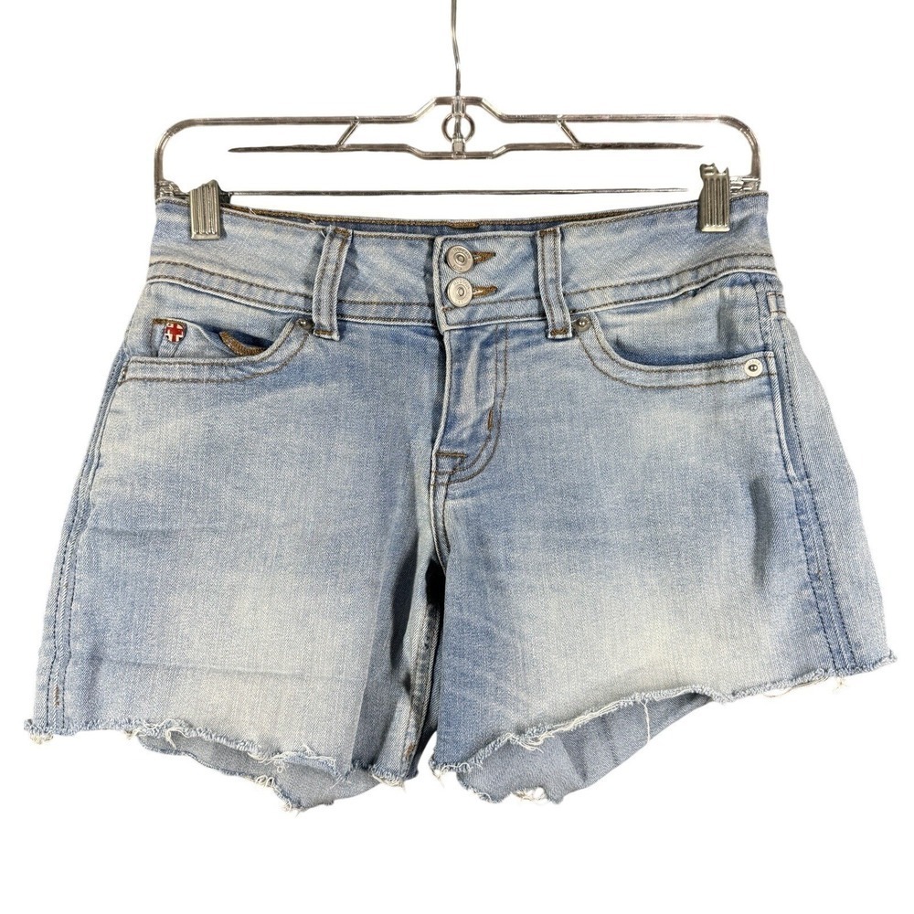 Hudson Ruby Mid Thigh Shorts Womens 25 Light Wash Denim Cut Off Frayed Flap